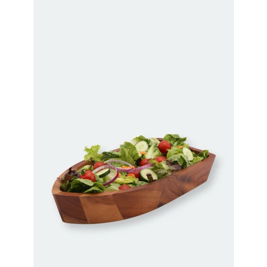 Arthur Court Designs Boat Shape Acacia Wood Salad Bowl Large Serveware 2 Arthur Court Designs Boat Shape Acacia Wood Salad Bowl Large Serveware - Image 2