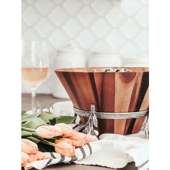 Arthur Court Designs Olive Wood Salad Bowl Dinnerware & Flatware 1 Arthur Court Designs Olive Wood Salad Bowl Dinnerware & Flatware