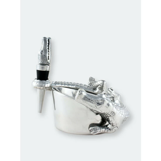 Arthur Court Designs Alligator Wine Coaster And Stopper Set Barware 2 Arthur Court Designs Alligator Wine Coaster And Stopper Set Barware - Image 2