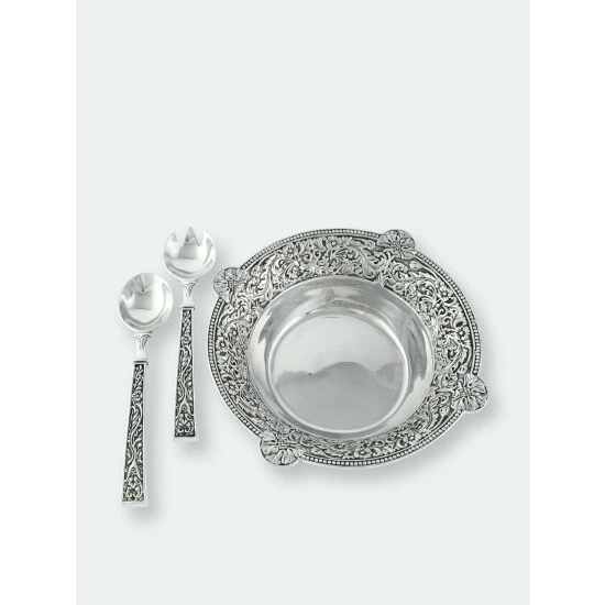 Arthur Court Designs Concho Pattern Salad Bowl With Serving Set Serveware 1 Arthur Court Designs Concho Pattern Salad Bowl With Serving Set Serveware