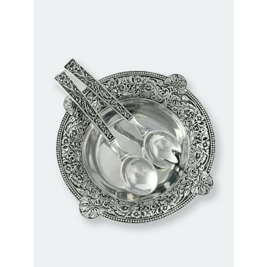 Arthur Court Designs Concho Pattern Salad Bowl With Serving Set Serveware 2 Arthur Court Designs Concho Pattern Salad Bowl With Serving Set Serveware - Image 2