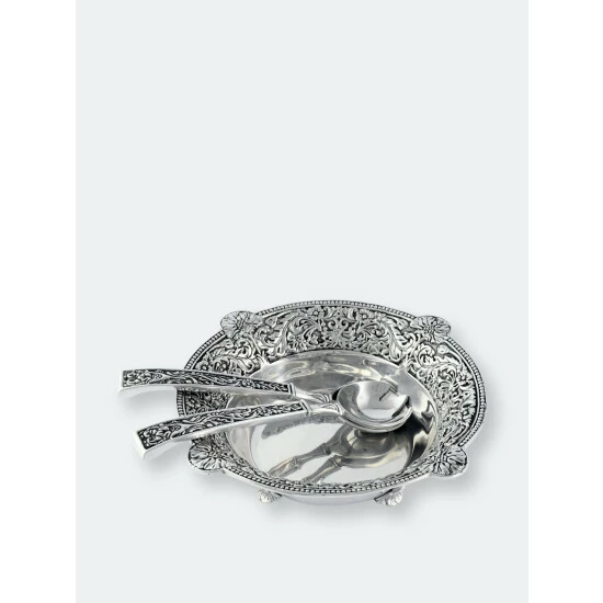 Arthur Court Designs Concho Pattern Salad Bowl With Serving Set Serveware 4 Arthur Court Designs Concho Pattern Salad Bowl With Serving Set Serveware - Image 4