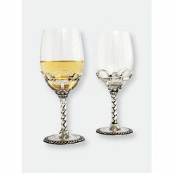 Arthur Court Designs Equestrian Pair Of Wine Glasses Barware